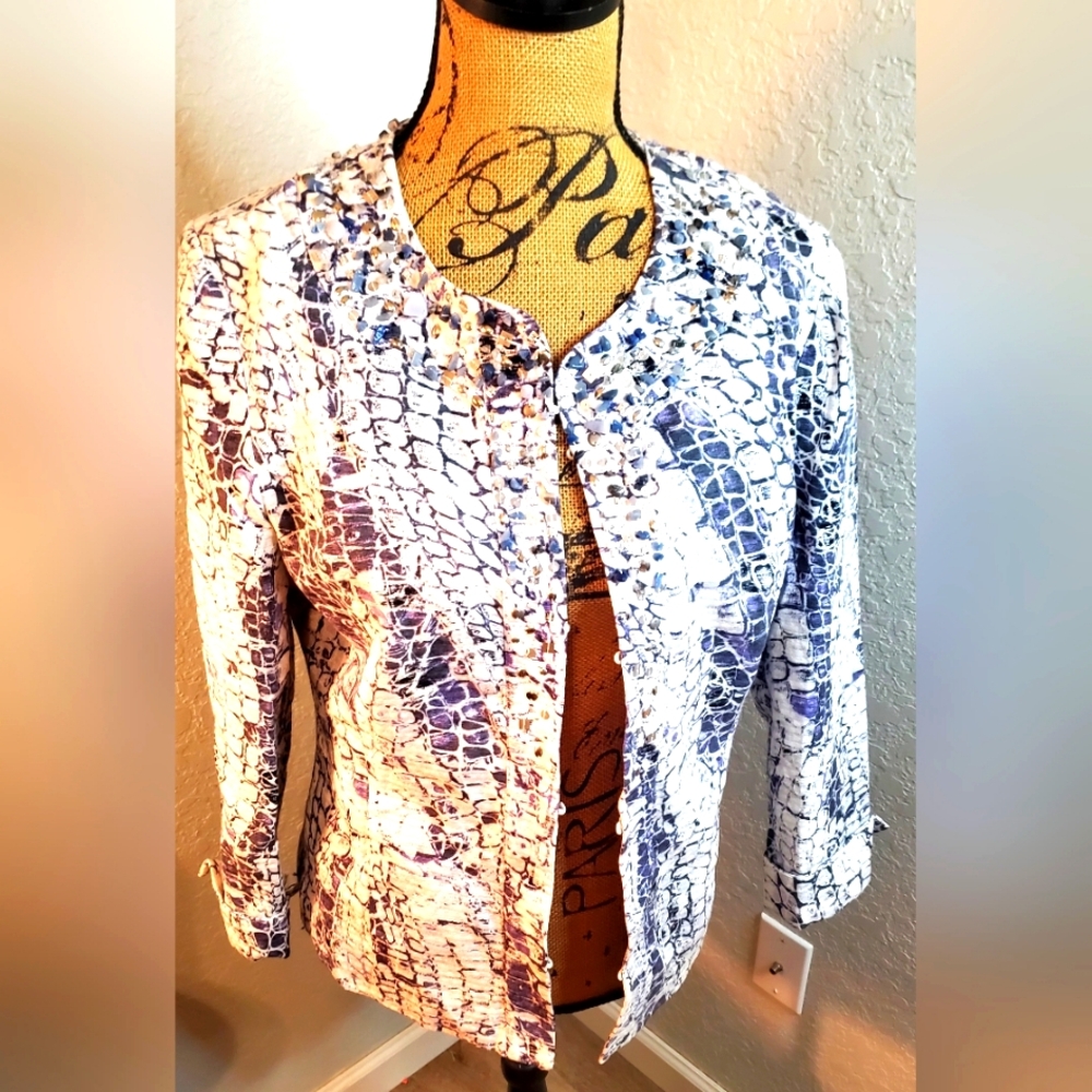 Chico's Blue And White Patterned Jacket - image 1